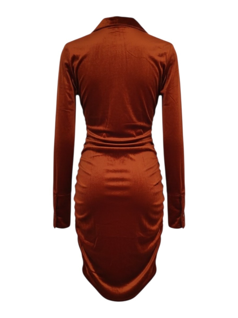 LACAUSA Rust Velvet Ruched Button-Front Mini Dress - Picture 2 of 5